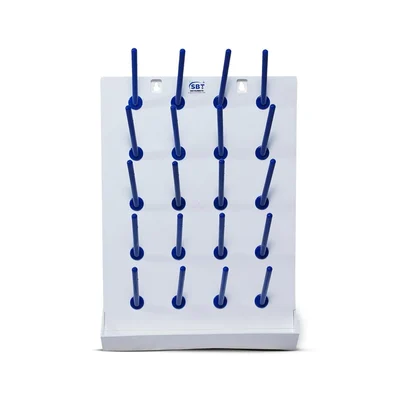 SBT Instruments Laboratory Draining Rack with 20 Pegs & Collection Tray | White Base with Blue Polypropylene Pegs