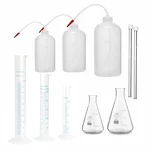 SBT Instruments Plastic 3pcs Cylinder, 3pcs Wash Bottle with Conical Flask 50ml, 100ml, 2pcs x 8 inch Rod