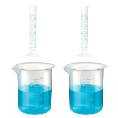 SBT Instruments Polypropylene 2 Measuring Cylinder 50ml & 2 Measuring Beaker 500ml Combo