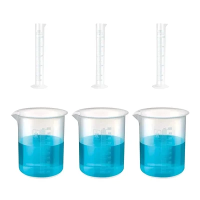 SBT Instruments Polypropylene 3 Cylinder 250ml & 3 Measuring Beaker 1000ml Combo with Blue Printed Graduation