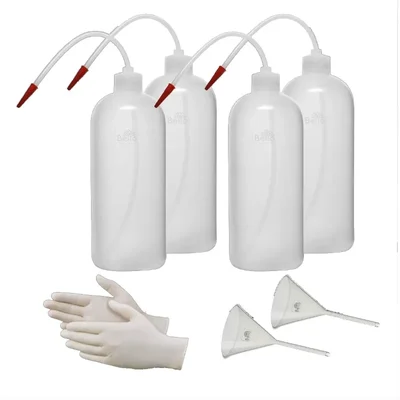 SBT Instruments Polypropylene Wash Bottle, 4pcs Screw Cap with Flexible Delivery Tube, Gloves Set, 2pcs Funnel