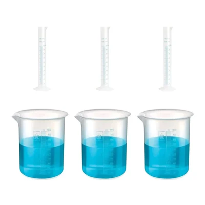 SBT Instruments Scientific Polypropylene 3 Cylinder 100ml & 3 Measuring Beaker 1000ml Combo with Blue Printed Graduation