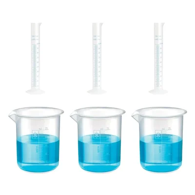 SBT Instruments Scientific Polypropylene 3 Cylinder 100ml & 3 Measuring Beaker 25ml Combo with Blue Printed Graduation