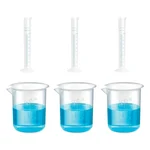 SBT Instruments Scientific Polypropylene 3 Cylinder 100ml & 3 Measuring Beaker 25ml Combo with Blue Printed Graduation