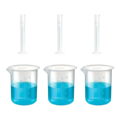 SBT Instruments Scientific Polypropylene 3 Cylinder 100ml & 3 Measuring Beaker 500ml Combo with Blue Printed Graduation