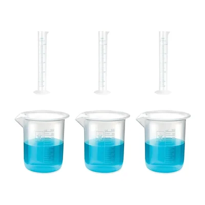 SBT Instruments Scientific Polypropylene 3 Cylinder 250ml & 3 Measuring Beaker 100ml Combo with Blue Printed Graduation